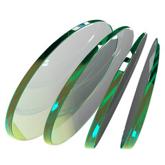 abstract stack of round shape green glass 3d render