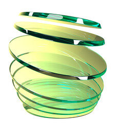 abstract stack of round shape green glass 3d render