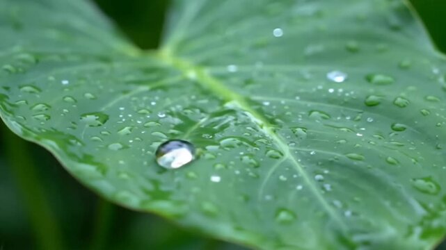 Rainfall on Tropical Leaves in Slow Motion