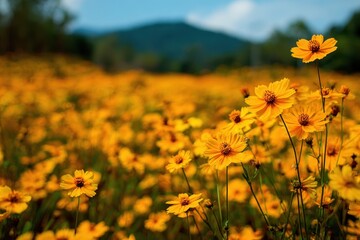 Obraz premium Vibrant Yellow Blooming Sunflower Landscape on a Rolling Hill at Doi Mae