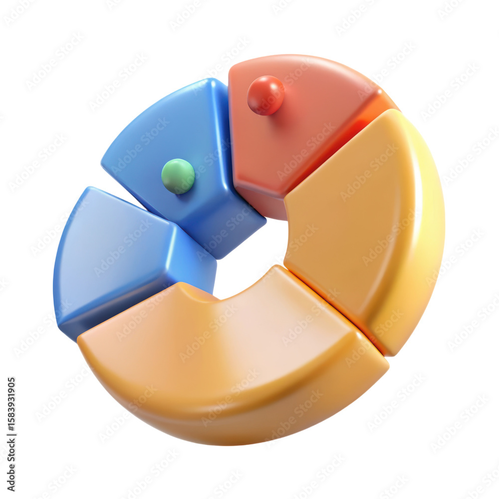 Poster a visually appealing high quality 3d rendering showcasing a colorful plastic-style icon of a pie cha