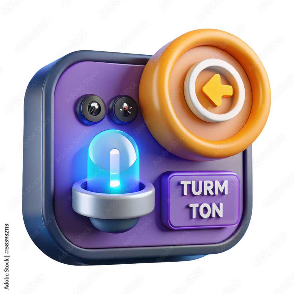 Fototapete aesthetic high-quality 3d rendering of a futuristic control panel with a glowing light a rotary butt