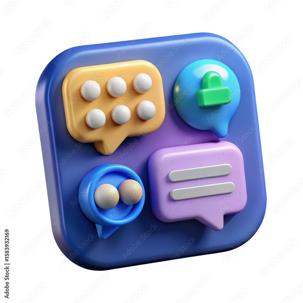 Fototapete an appealing high-quality 3d rendering plastic-style icon of various communication bubbles for socia