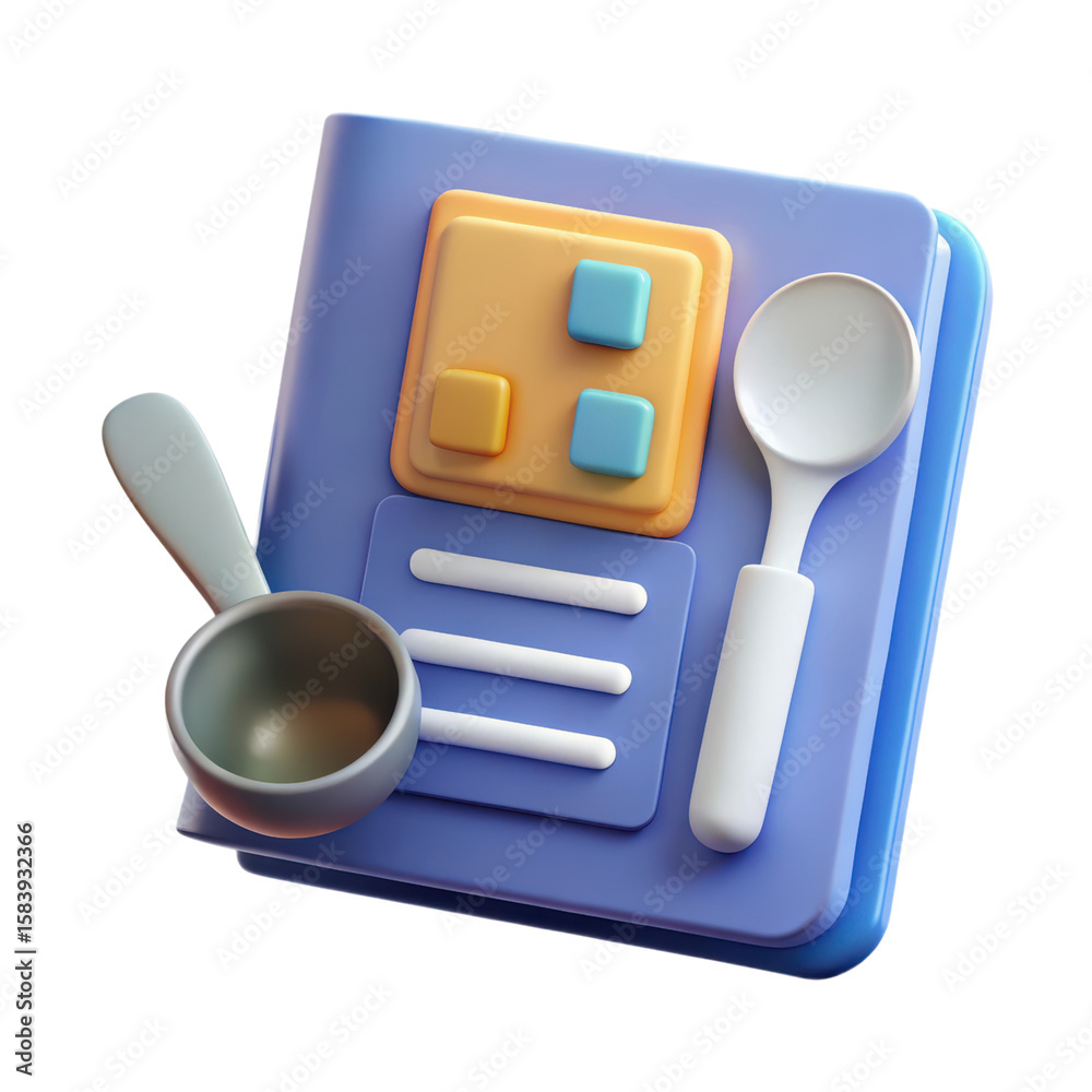 Fototapete charming high quality 3d rendering plastic-style icon of a recipe book with a measuring scoop and sp