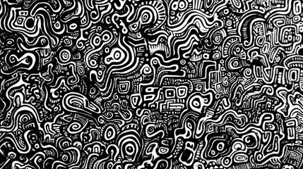 Dynamic Marker Texture. Artistic Abstract Background with Black Doodles and Creative Elements