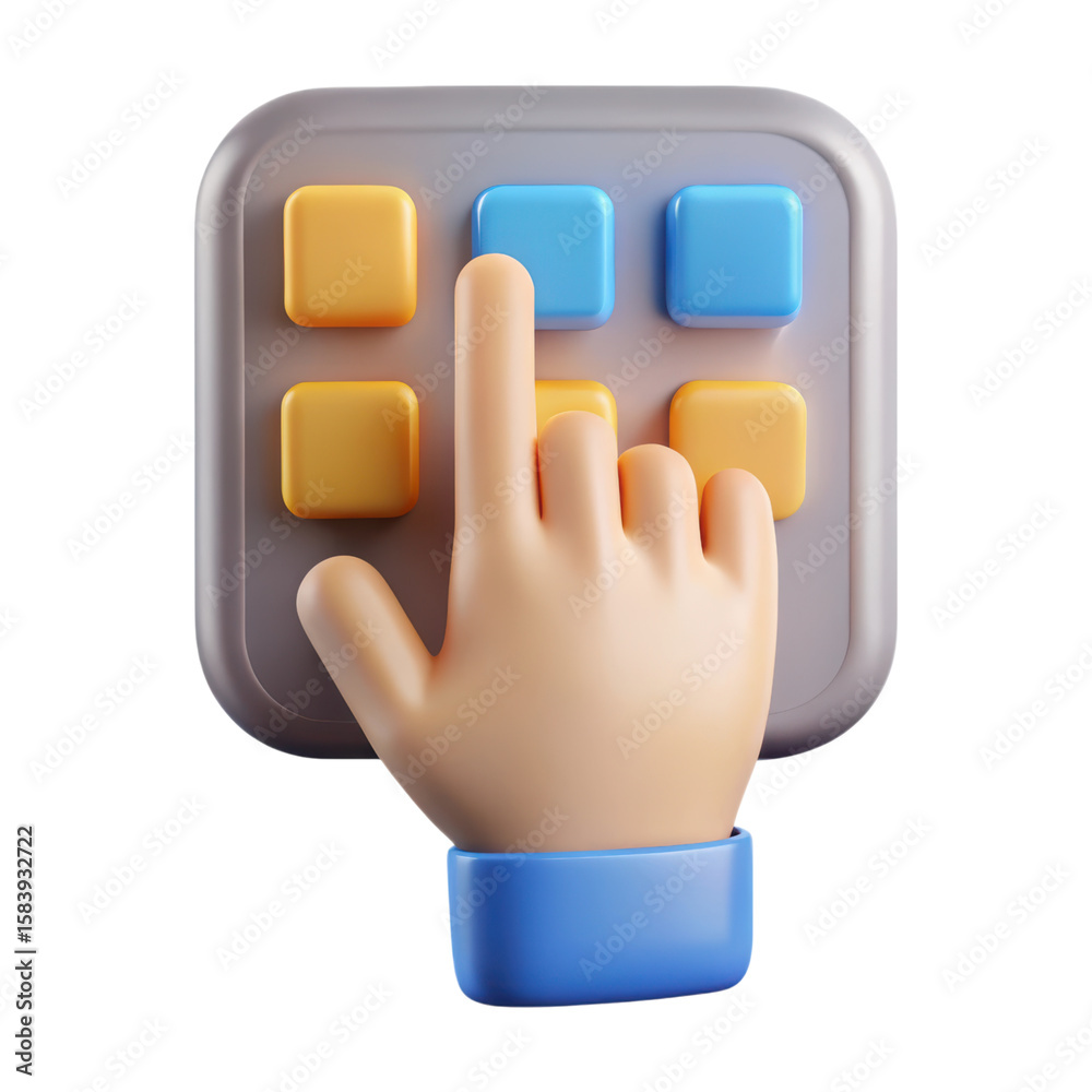 Fototapete conceptual illustration of a hand interacting with an app icon grid featuring a high quality 3d rend