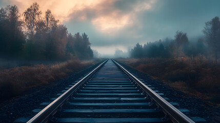 Fototapeta premium Straight railway tracks vanishing into the distance. 