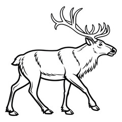 Reindeer Outline Drawing - Black & White Line Art Illustration