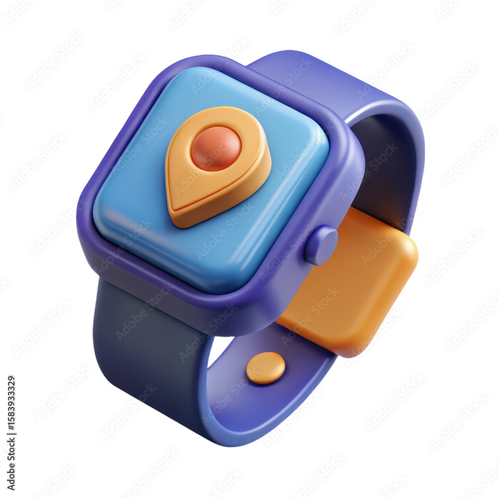 Poster high quality 3d rendering of a smart watch with a location pin icon displayed with a sleek plastic-s