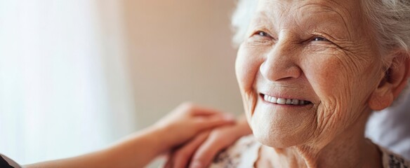 The elderly woman sharing a joyful moment with family in a warm environment.