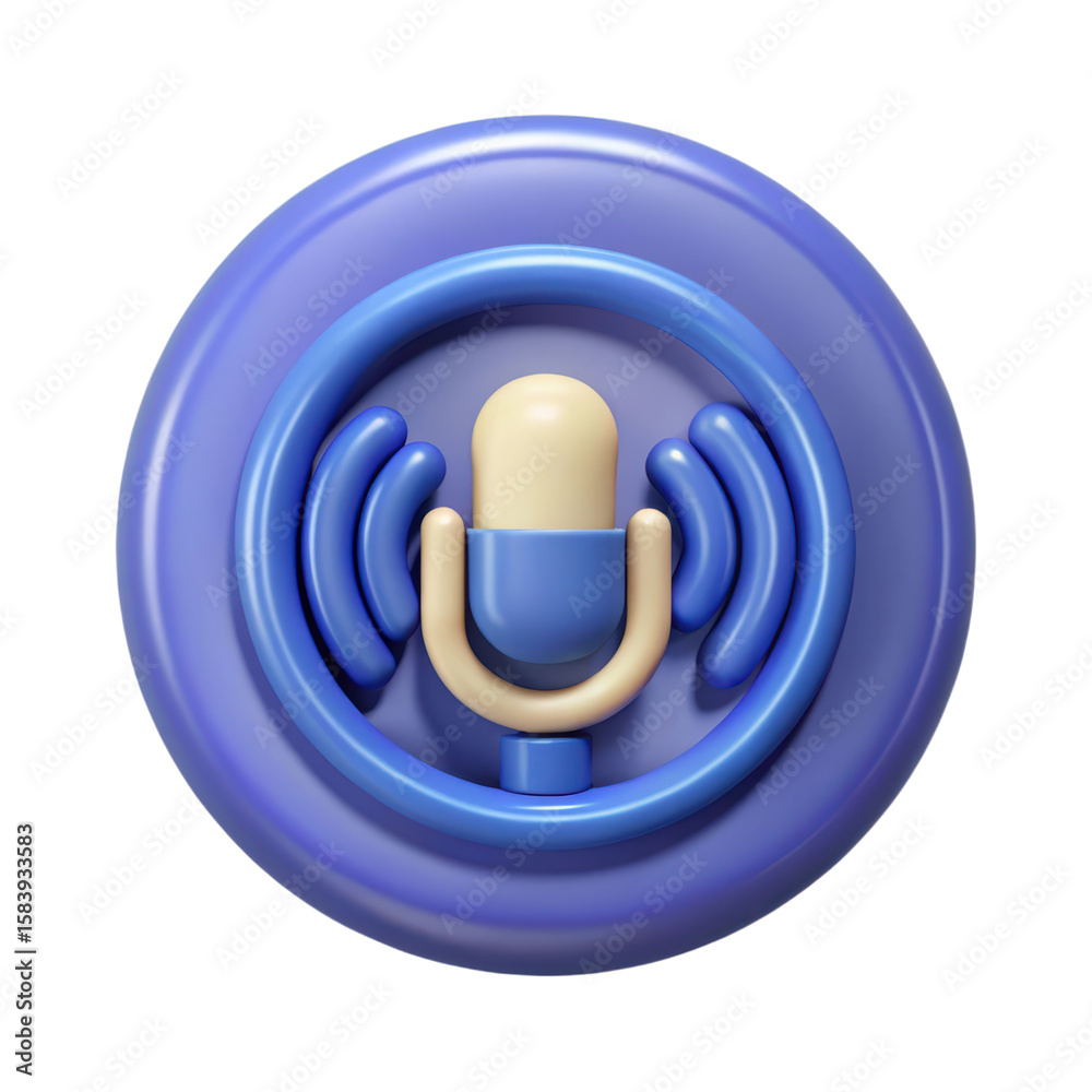 Fototapete high quality 3d rendering plastic-style microphone icon with sound waves and a circular background i