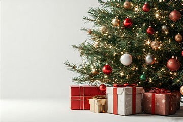 presents under the decorative christmas tree wallpaper background