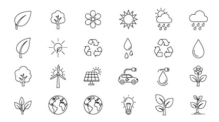 Eco Line Icons Exploring Renewable Energy and Sustainable Growth in Illustrations