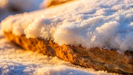 Snow Covered Rock Formation with Golden Hour Light and Bokeh
