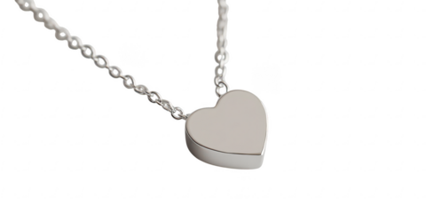 Silver Heart Pendant Necklace, Minimalist Jewelry Style isolated on white png transparent background	
