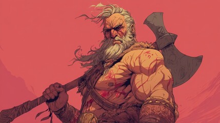 Illustration of a Bold and Muscular Viking Warrior: Embodying Strength and Valor in Historical Culture