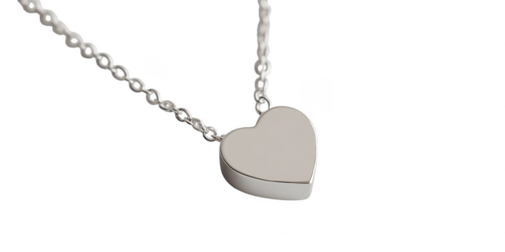Silver Heart Pendant Necklace, Minimalist Jewelry Style isolated on white png transparent background	