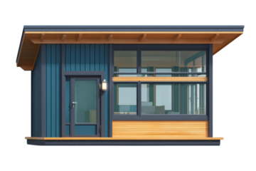 Front view of a single small office building isolate cutout on transparent background