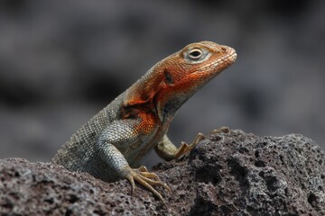 Lava Lizard Resting on Volcanic Rock in the Natural Habitat of Galapagos Wilderness