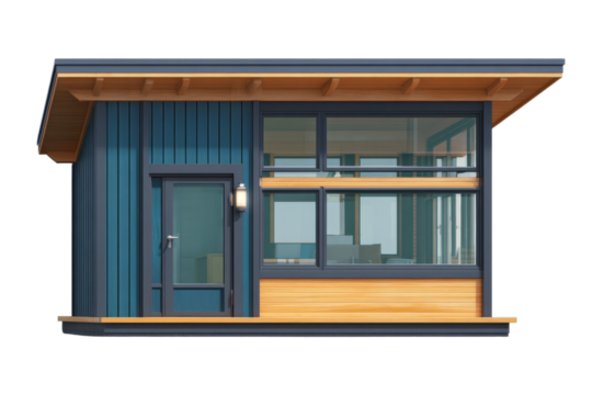 Front view of a single small office building isolate cutout on transparent background - Powered by Adobe