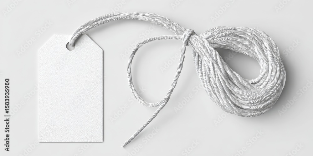 Fototapete blank canvas tag: versatile white label with shield shape and string for personalization