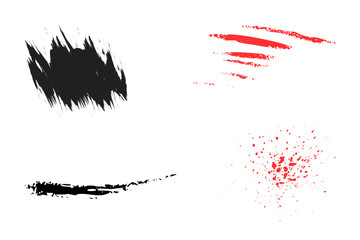 Black Red Paint Brush Stroke Splatter Set