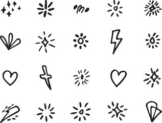 Hand drawn abstract shapes and symbols stars sparkles