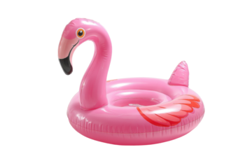Inflatable pink flamingo float isolated on white transparent