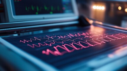 Heart patterns generated by an electrocardiogram machine in a medical facility for monitoring health