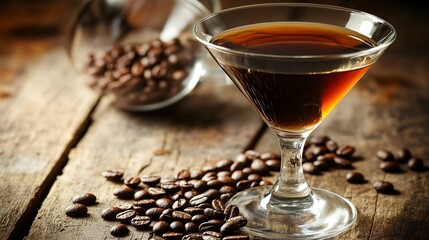 Perfectly crafted espresso martini with coffee beans garnishing, ready to be enjoyed