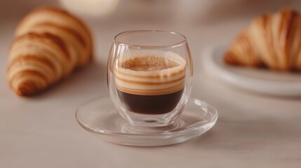 Enjoying a quick morning espresso shot paired with a buttery croissant for a delightful breakfast experience