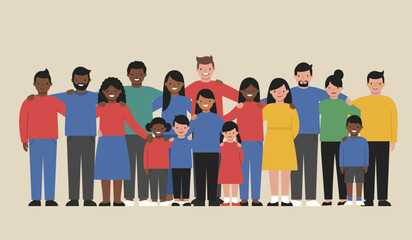Obraz premium Diverse group of people standing together with arms around each other smiling