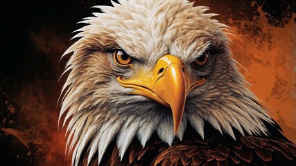 Fototapeta premium Image is a digital artwork featuring a highly detailed and vibrant close-up of an eagle's head