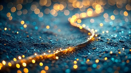Abstract Glowing Trail of Lights on Dark Textured Surface with Bokeh