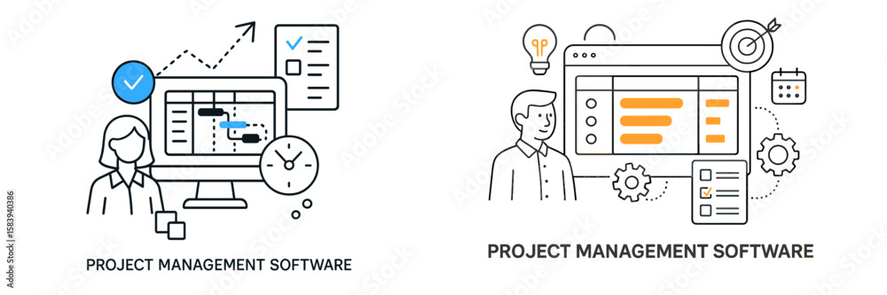 Poster project management software concepts showcasing planning and task organization in a digital workspac