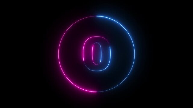 5 second countdown timer animation with neon number text glowing from 5 to 0 with interesting circle animation. Circle countdown timer 5 sec animation. 