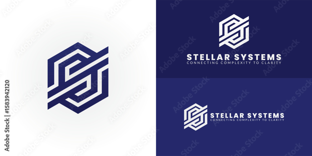 Fototapete modern tech logo featuring a geometric ss monogram. the interconnected lines and hexagonal shapes sy