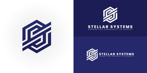 Modern tech logo featuring a geometric SS monogram. The interconnected lines and hexagonal shapes symbolize data flow and innovative solutions, making it ideal for a contemporary tech consultancy.