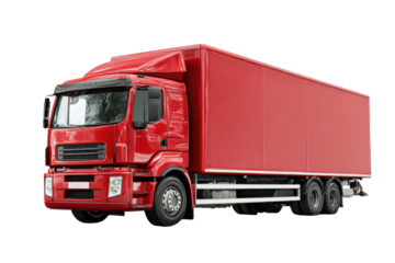 red cargo truck on a white background