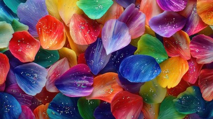 Vibrant rainbow petals with glitter colorful floral background texture