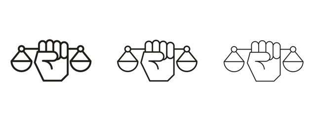 Justice scales in Hand icon for Website or Apps Elements, Logo. Pixel vector graphics