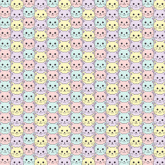 Fototapeta premium Kawaii pattern of cat faces in pastel tones