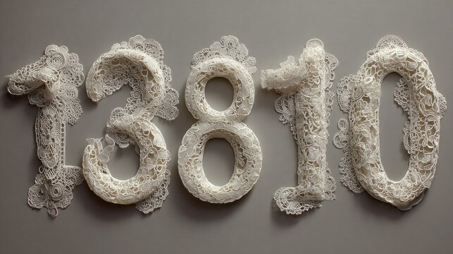 Lace-wrapped numbers on a gray background