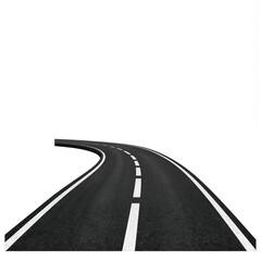 Obraz premium Curved asphalt road with white stripe. Black pavement leads to distance. Empty landscape, sky visible through gap, creates sense of movement and openness.