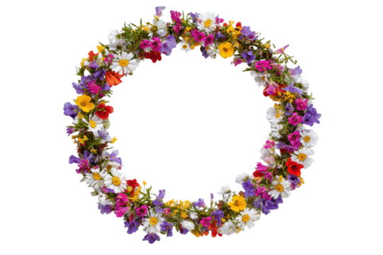 Round frame made of flowers on white background