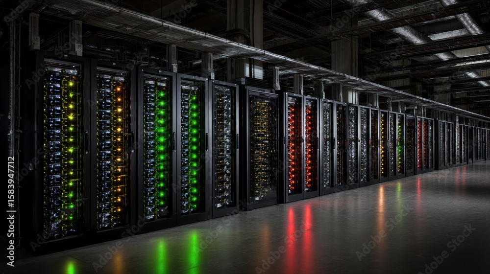 Poster data center server racks network technology and data storage infrastructure