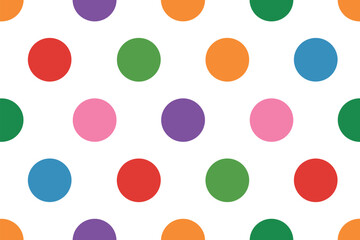 Cheerful pattern of colorful polka dots on a white background, perfect for adding a touch of fun and whimsy to any design.