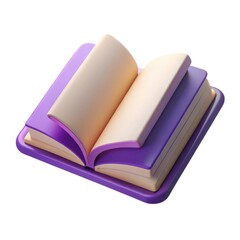 Stylized 3d open book with purple cover isolated on white background