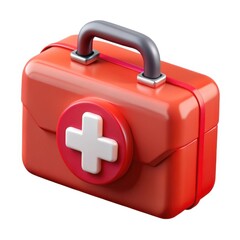 Red first aid kit with white cross symbol isolated on white background