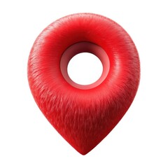 Fluffy red location pin icon with a hole isolated on white background